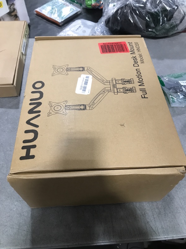 Photo 1 of HUANUO Dual Monitor Stand - Full Adjustable Monitor Desk Mount Swivel Vesa Bracket with C Clamp, Grommet Mounting Base for 13 to 32 Inch Computer Screens - Each Arm Holds 4.4 to 19.8lbs