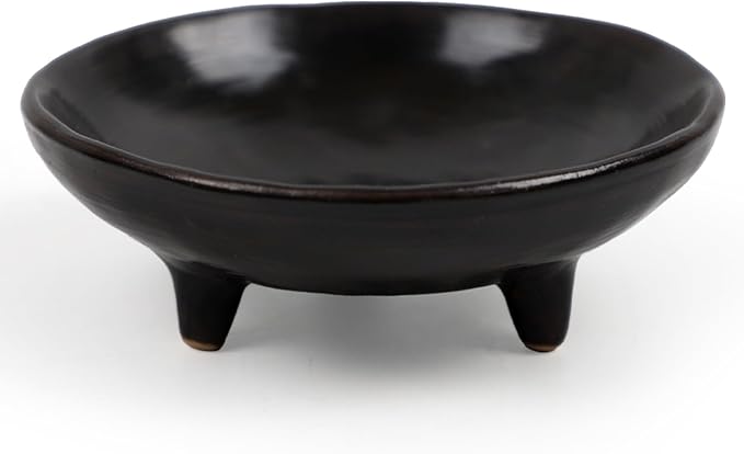 Photo 1 of Black Decorative Bowl, Vintage Ceramic Footed Bowl Wabi Sabi Decor, Rustic Pedestal Decorative Bowl for Kitchen Counter Shelf Table Centerpiece Decor – Black