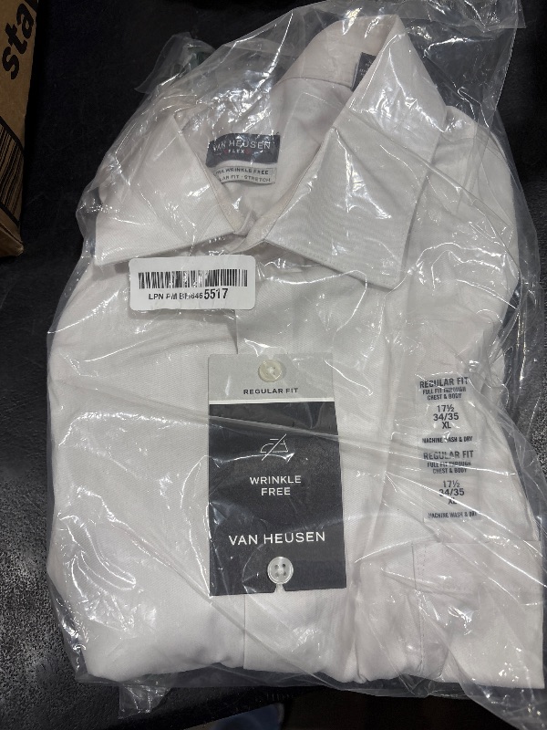 Photo 1 of Van Heusen Men's Dress Shirt Regular Fit Poplin Solid, White, 17.5" Neck 34"-35" Sleeve