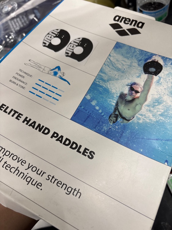 Photo 1 of Arena Unisex Adult Elite Swim Hand Paddle II for Men and Women Pool Exercise Equipment for Swimming and Technique Training, Black/White, Small