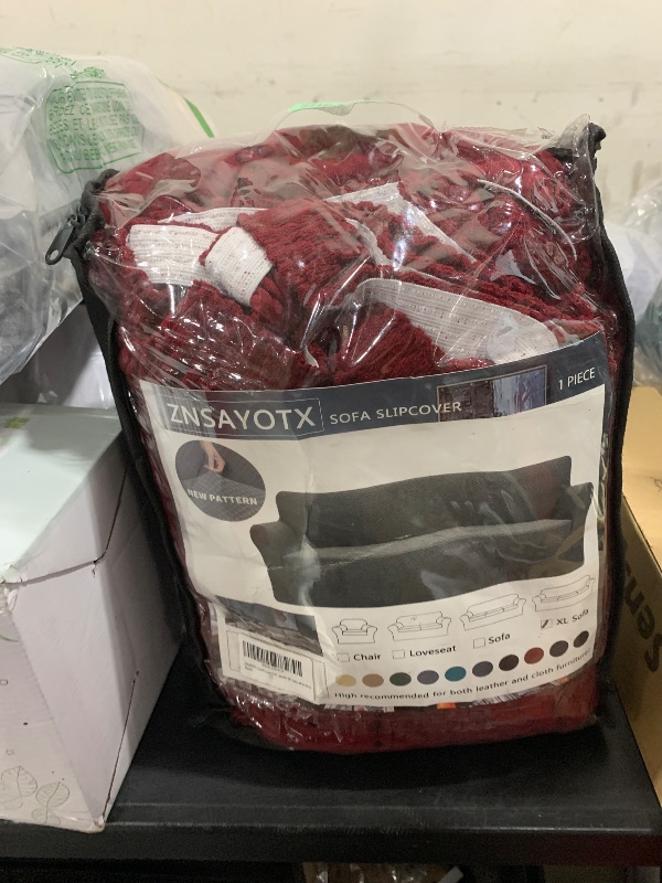 Photo 1 of ZNSAYOTX 1 Piece Jacquard Couch Covers for 3 Cushion Couch High Stretch Sofa Cover for Pets Dogs Anti Slip Extra Large Sofa Slipcovers Furniture Protector (XL Sofa, Wine Red)
