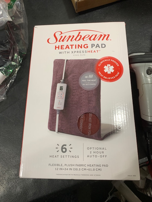 Photo 1 of Sunbeam XL Back, Neck, and Shoulder Heat Therapy, 12 x 24 with Auto Shut Off, 6 Settings, Machine-Washable, Comfortable Microplush Fabric - Burgundy
