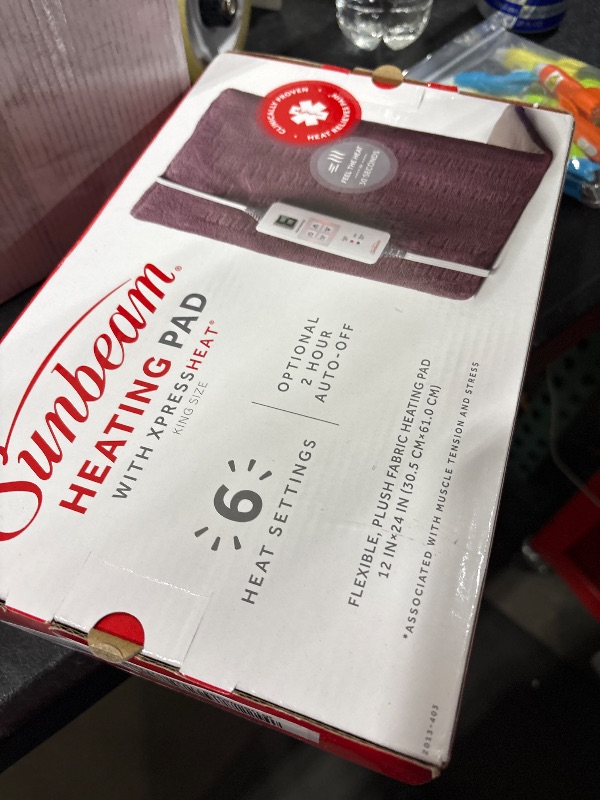 Photo 1 of Sunbeam XL Back, Neck, and Shoulder Heat Therapy, 12 x 24 with Auto Shut Off, 6 Settings, Machine-Washable, Comfortable Microplush Fabric - Burgundy