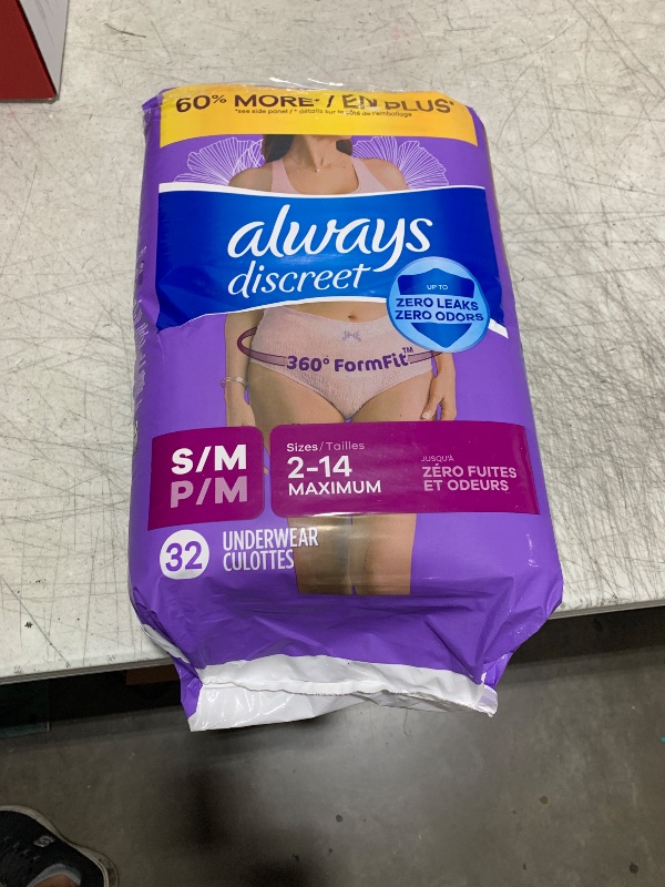 Photo 1 of Always Discreet Incontinence & Postpartum Incontinence Underwear for Women, Small/Medium, Maximum Protection, 32 Count