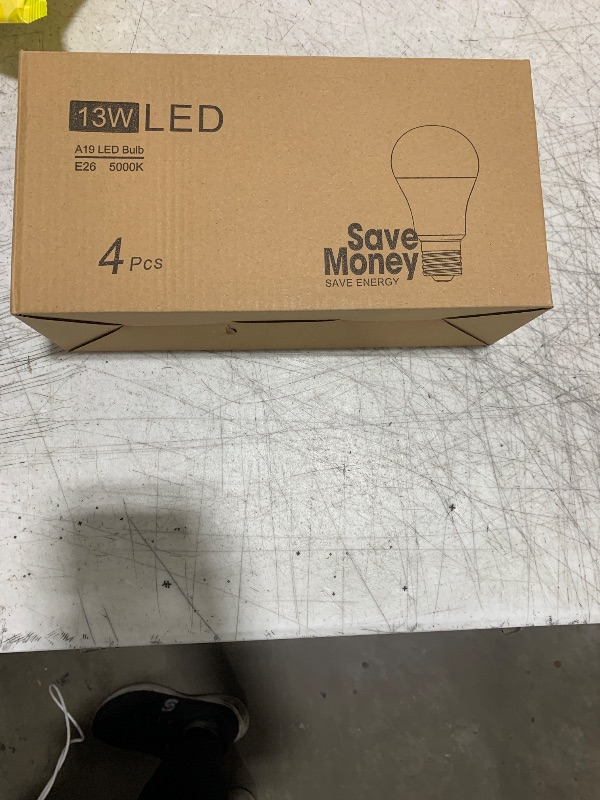Photo 1 of LED Light Bulbs, 100 Watt Equivalent A19, 13W 5000K Daylight White 1500 Lumens Non-Dimmable Bright E26 Edison Medium Screw Bulbs for Home Bedroom Kitchen Living Room Office Lamp, 4-Pack