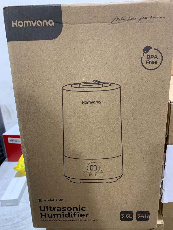 Photo 1 of Homvana Humidifiers for Bedroom Home, 3.6 L Cool Mist Top-Fill 34H Super Long Time, Quiet 16dB, Baby Humidifier, Oil Diffuser for Large Room, Plants, Nursery, Office BPA FREE, 7 Color Light Ultrasonic