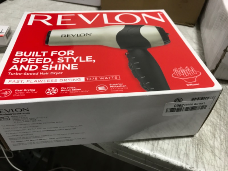 Photo 1 of REVLON Turbo Hair Dryer with Advanced Ionic Technology, Ceramic Coating | Turbo Heat and Cold Shot Features, 1875 Watts for Fast Drying and Shine (Silver)