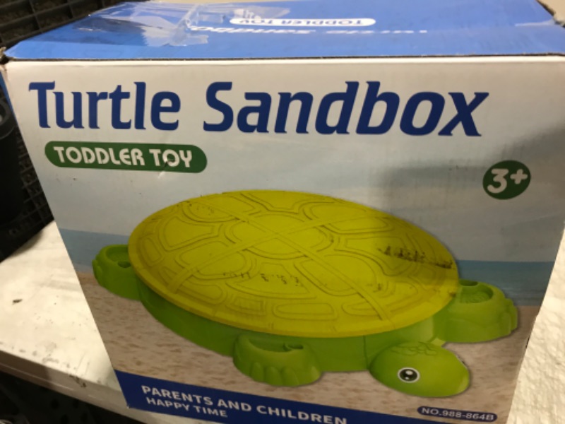 Photo 1 of Toddlers Turtle Sandbox with Lid, 8PCS Sand Molds and Shovels Set Kids Outdoor Indoor Play Sand Activity Sensory Playset Sandbox for Backyard Summer Beach Toys Gift for Boys Girls Aged 3+