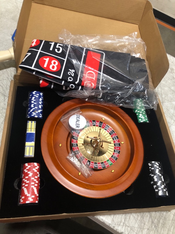 Photo 1 of Ygebet 11 inch Solid Roulette Wheel Set for Adults, with 47.2 x 22.8 Inch Double Sided Table Layout Felt Mat, 100 ABS Chips, and Dealer Button Playing Cards Casino Game Sets