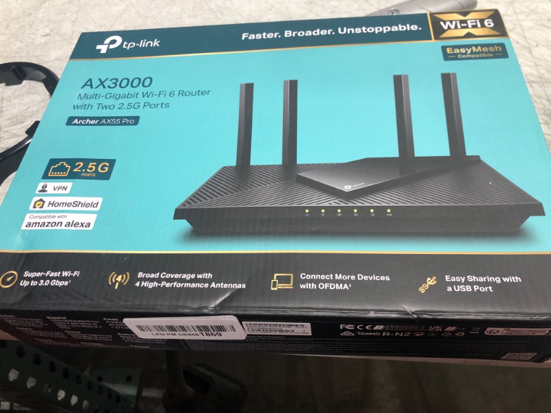 Photo 1 of TP-Link AX3000 WiFi 6 Router (Archer AX55 Pro) - Multi Gigabit Wireless Internet, 1 x 2.5 Gbps Port, Dual Band, VPN, OFDMA, MU-MIMO, USB Port, WPA3, Compatible With Alexa