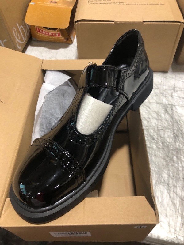 Photo 1 of Uzb  Shoes Womens Round Toe Flat Shoes Comfortable Office Work Shoes Non-Slip Casual Shoes Bright Black 9 US