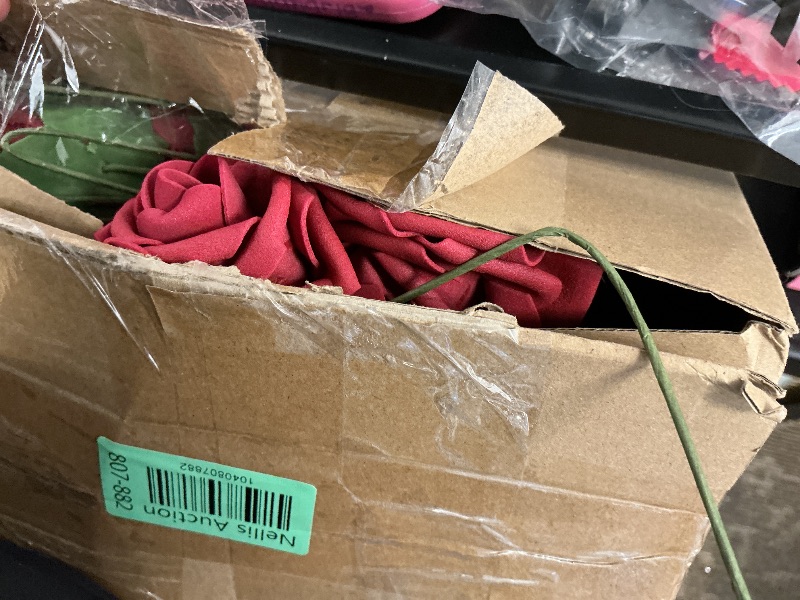 Photo 1 of 150 Pieces Artificial Roses Bulks Fake Roses Flowers for DIY Wedding Bouquets Valentine‘s Day Party Holiday Baby Shower Home Decorations (Red)