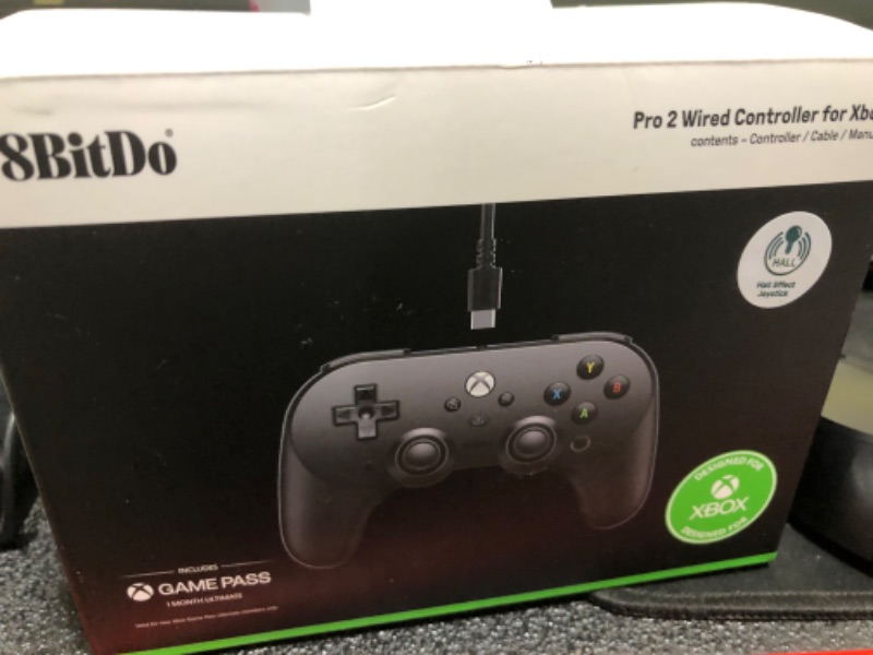 Photo 1 of 8Bitdo Pro 2 Hall Effect Joysticks/Hall Trigger Wired Controller with Back Buttons, 3.5mm Audio Jack and Mic Mute Button for Xbox Series X|S, Xbox One, Windows 10/11 - Officially Licensed (Black)
