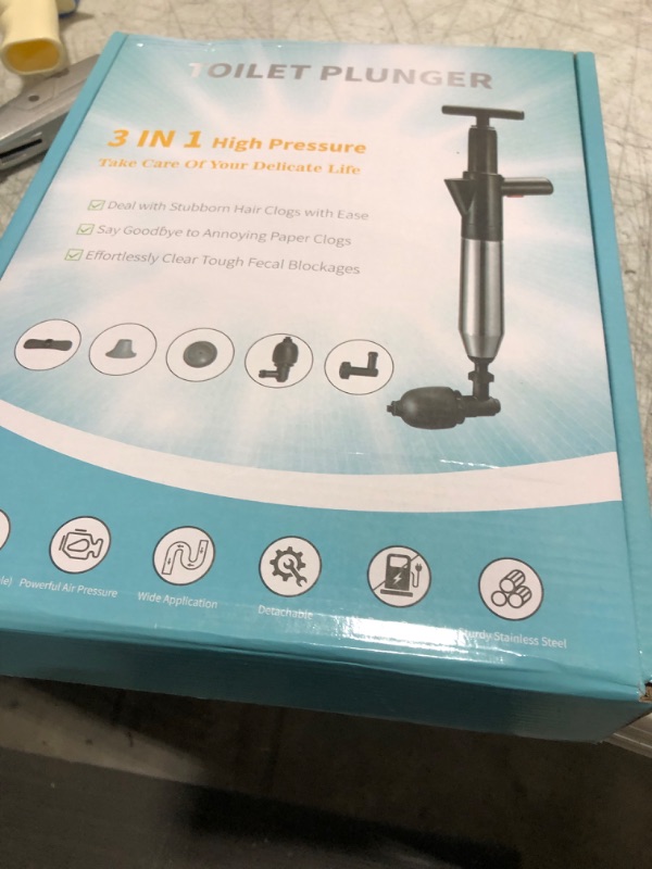 Photo 1 of Toilet Plunger, High Pressure Toilet Plunger, Powerful Air Plunger for Toilet, Stainless Steel Plungers for Bathroom, Toilet Unclogger Plumbing Tools for Bathroom, Kitchen, Clogged Pipe