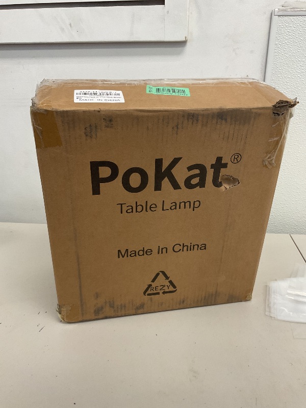 Photo 1 of PoKat 23'' Bedside Table Lamp for Bedroom Nightstand - Ceramic Lamp for Living Room, White Night Stand Light Lamp with Round Linen Shade, Modern Bedroom Lamp Beige
