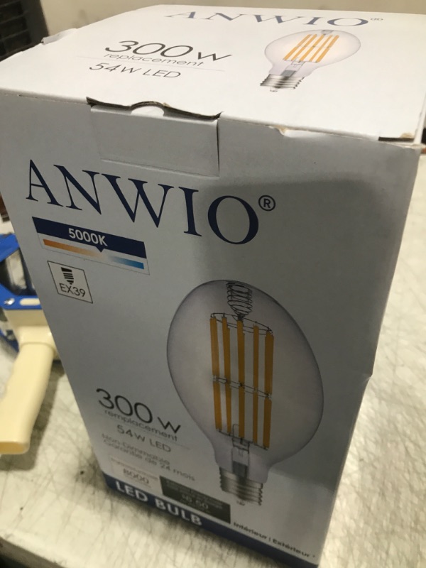 Photo 1 of ANWIO LED ED37 Filament Brightness Bulb, 54W(300W Incandescent Equivalent) Nondimmable 5000K Daylight White with EX39 Extended Mogul Base, 8000Lm Alternative for HID/HPS/Metal Halide Bulb