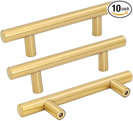 Photo 1 of goldenwarm 10 Pack Gold Cabinet Handles Brushed Brass Drawer Pulls Gold Cabinet Pulls 3 inch - Kitchen Door Handles and Knobs Bathroom Bedroom Furniture Knobs Stainless Steel
