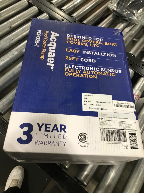 Photo 2 of Acquaer 1/4 HP Automatic Swimming Pool Cover Pump, 115 V Submersible with 3/4” Check Valve Adapter & 25ft Power Cord, 2250 GPH Water Removal for Pool, Hot Tubs, Rooftops, Water Beds and more