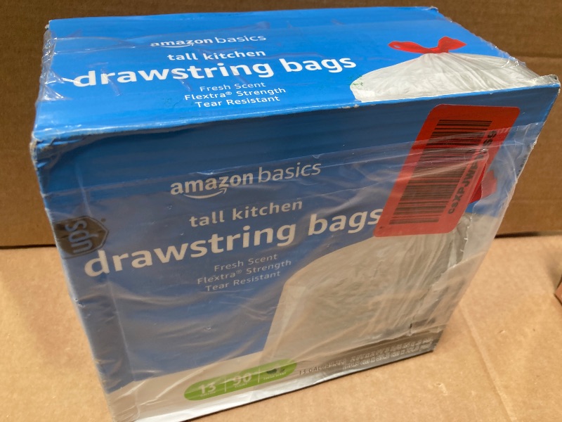 Photo 1 of Amazon Basics Flextra Tall Kitchen Drawstring Trash Bags, Fresh Scent, 13 Gallon, 90 Count