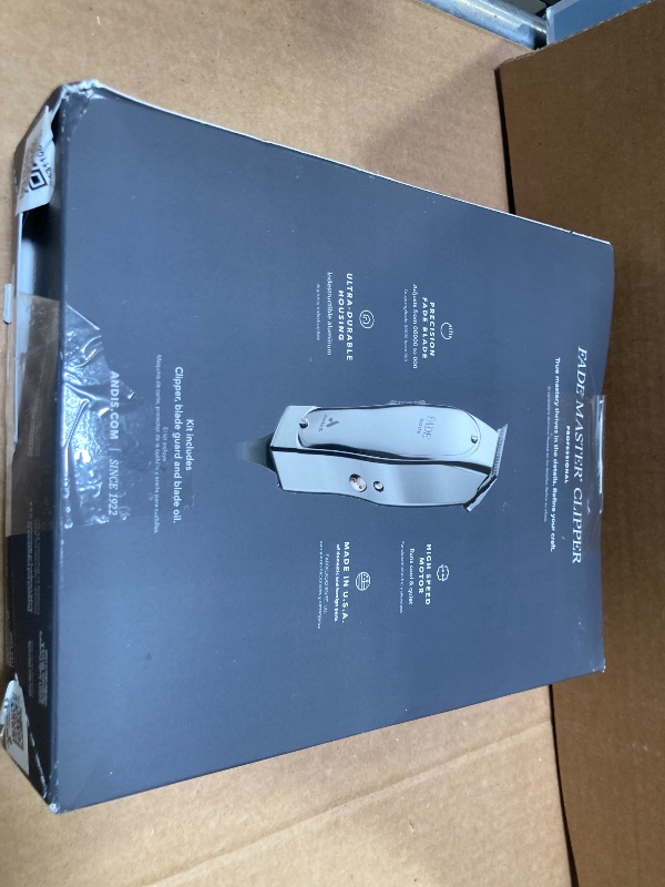 Photo 1 of Andis 01820 Professional Fade Master Hair Clipper, Adjustable Carbon Steel Fade Blade Clipper - Zero Gap, Unbreakable Aluminium Housing, Chrome, Silver