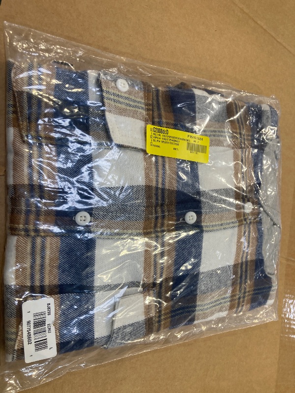 Photo 1 of L--Burnside Men's Yarn Dyed Mid Weight Hooded Flannel Shirt Jacket | Ecru Plaid