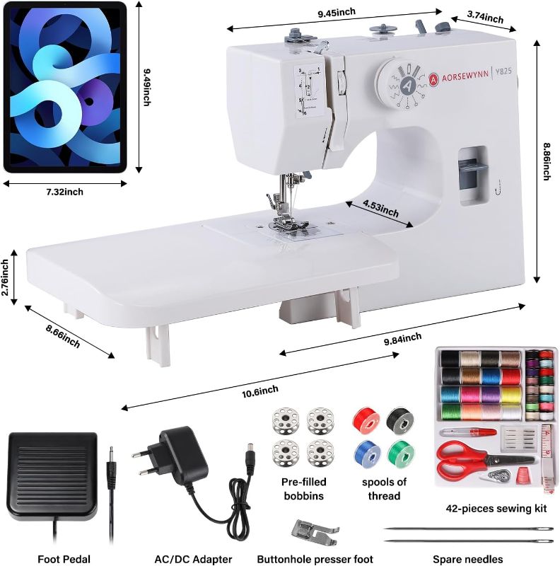 Photo 1 of Household Sewing Machine Y825 for Beginners with Extension Table & 12 Stitch Applications 2-Speed 2-Thread with Foot Pedal and Reverse Stitch & 42-Piece Sewing Kit & LED Light for Adults Heavy Duty
