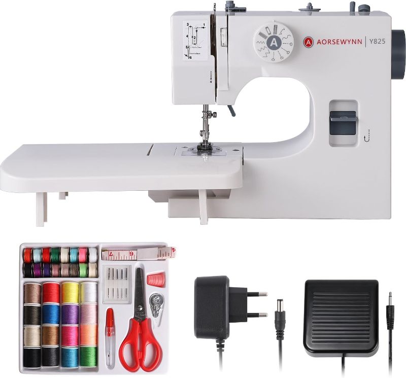 Photo 1 of Household Sewing Machine Y825 for Beginners with Extension Table & 12 Stitch Applications 2-Speed 2-Thread with Foot Pedal and Reverse Stitch & 42-Piece Sewing Kit & LED Light for Adults Heavy Duty
