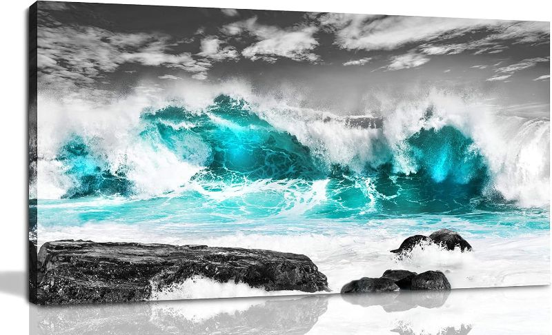 Photo 1 of  Teal Beach Wall Art For Living Room Coastal Bedroom Wall Décor Size 29 x 59 Inches
