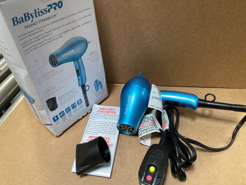 Photo 1 of BaBylissPRO Nano Titanium Travel Dryer, Blue