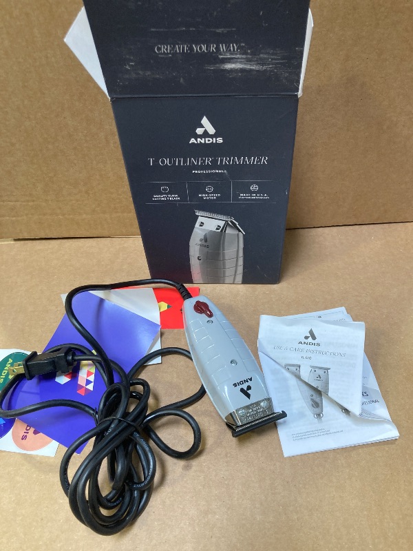 Photo 1 of Andis 04780 Professional T-Outliner Beard & Hair Trimmer for Men with Carbon Steel T-Blade, Bump Free Technology – Corded Electric Beard Trimmer, GTO, Grey