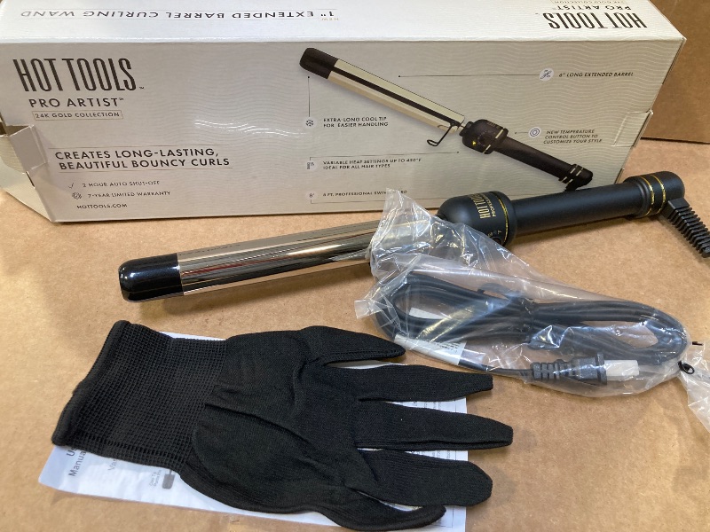 Photo 1 of HOT TOOLS New and Improved 24K Gold Professional 1" Extended Barrel Curling Wand for Bouncy Curls | No Clamp for Quick and Easy Styling, 24K Gold Technology for Long-Lasting Results & Longer Barrel