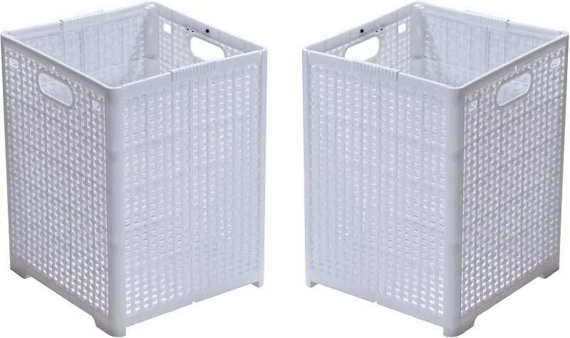 Photo 1 of 42L Collapsible Plastic Laundry Baskets,Foldable Laundry Hamper,Pack of 2 (White)
