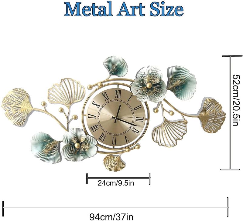 Photo 1 of Large Wall Clock with Ginkgo Leaf, 37 Inch, Metal, Quartz Movement, Silent, Unisex
