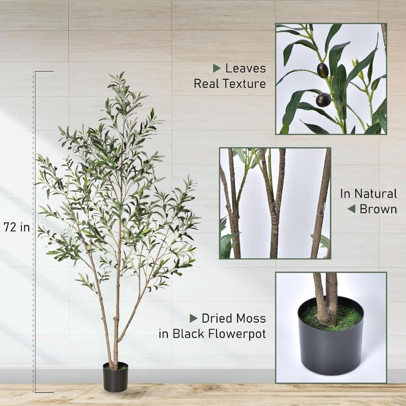 Photo 1 of Olive Trees Artificial Indoor, 6FT Tall Faux Olive Tree, Fake Potted Olive Tree, Artificial Plants with Natural Wood Trunk and Lifelike Fruits for Home Room Office Decor and Housewarming Gift
