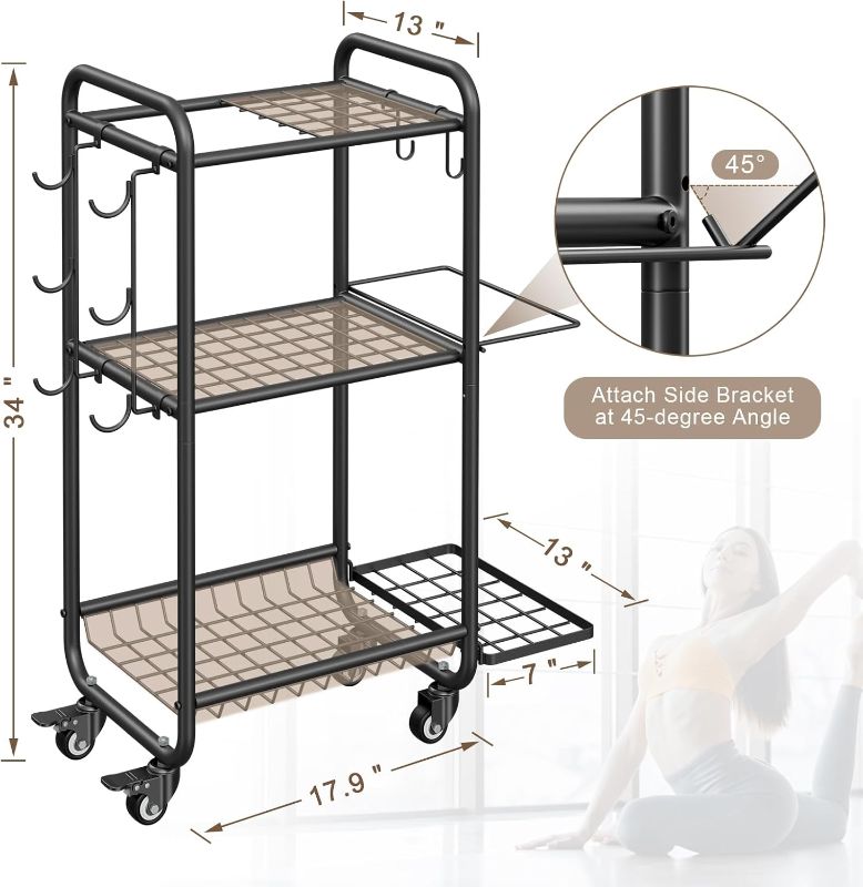 Photo 1 of Weight Rack for Home Gym, All in One Yoga Mat Storage Rack, Workout Equipment Storage with Wheels and Hooks for Dumbbells Kettlebells Foam Rollers, Powder Coated Finish Steel
