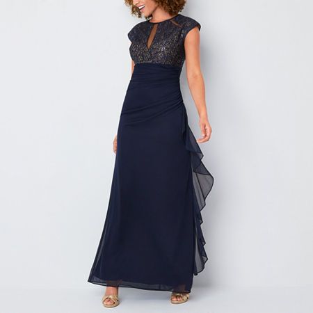 Photo 1 of Betsy & Adam Lace up Sleeveless Evening Gown, 10, Blue
