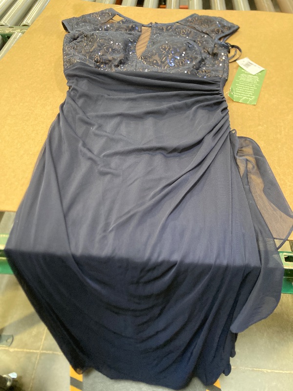Photo 1 of Betsy & Adam Lace up Sleeveless Evening Gown, 10, Blue

