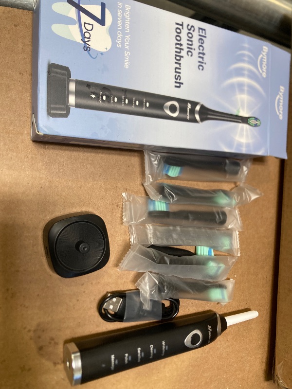 Photo 1 of Bymore Electric Toothbrush for Adults,Travel Sonic Toothbrush with 8 Replacement Heads, Ultra Clean Rechargeable Toothbrush Portable One Charge for 330days 5 Modes 2mins Timer-Black