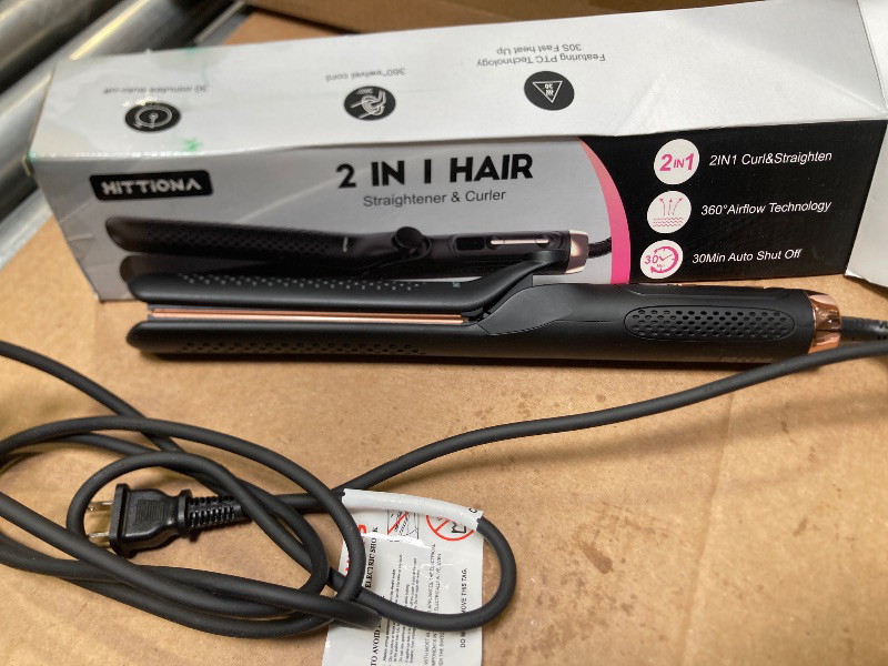 Photo 1 of 360° Airflow Styler Curling Iron - 1.25 Inch Hair Straightener and Curler 2 in 1 with Vented Cool Air to Lock in Style, Extra Long Flat Iron Curling Wand (Black)