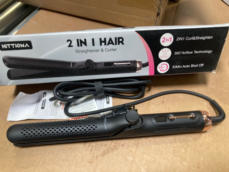 Photo 1 of 360° Airflow Styler Curling Iron - 1.25 Inch Hair Straightener and Curler 2 in 1 with Vented Cool Air to Lock in Style, Extra Long Flat Iron Curling Wand (Black)
