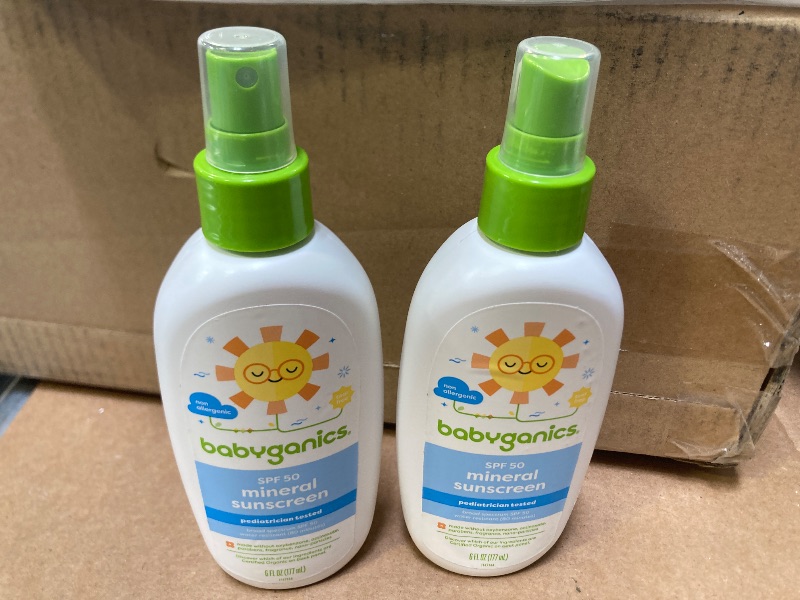 Photo 1 of Babyganics SPF 50 Baby Sunscreen Spray | UVA UVB Protection | Octinoxate & Oxybenzone Free | Water Resistant, Unscented, 6 Ounce (Pack of 2)