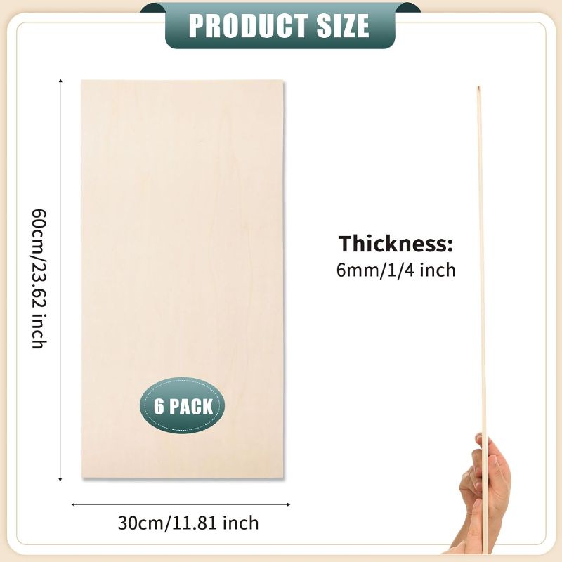 Photo 1 of 6 Pack 12 x 24 x 1/4 Inch-6mm Thick Basswood Sheets for Crafts Unfinished Plywood Sheets Rectangular Wood Panel Boards for DIY Laser Project, Wood Burning, Engraving, Architectural Models, Staining
