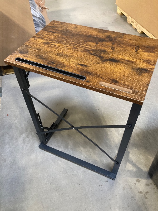 Photo 1 of 21''Wx28''H Folding TV Tray, Small Foldable C-Shaped End Table for Eating with Tablet and Phone Slots, Slide Under Couch Side Table for Recliner, Living Room, Bedroom, Rustic Brown
