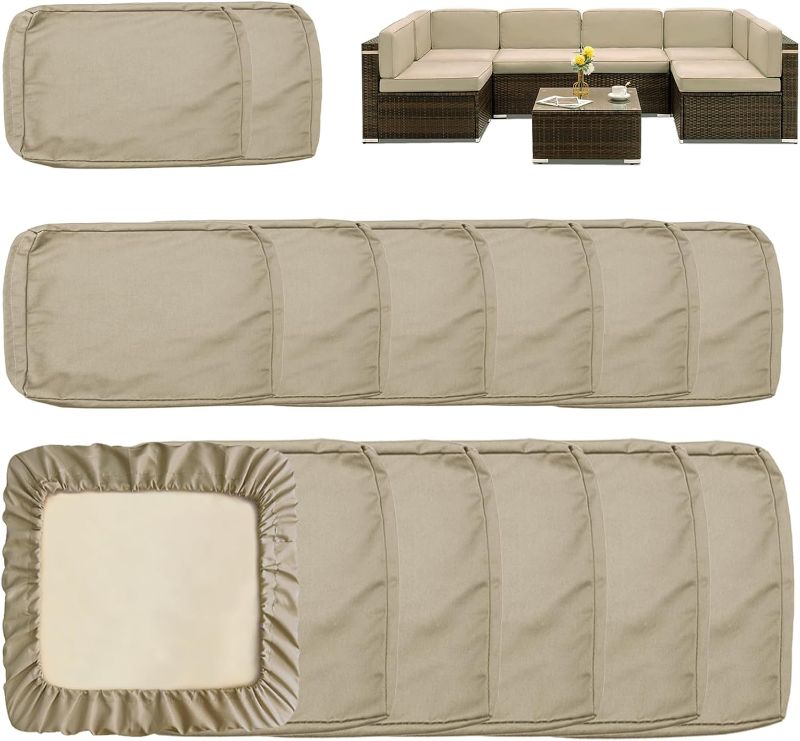 Photo 1 of Sqodok Outdoor Cushion Covers 14Pcs Patio Cushion Slipcovers, Replacement Waterproof with Zipper for 6-Seaters Sofa, Outdoor Furniture Cushion Slipcovers Set Seat and Back, Covers Only, Tan
