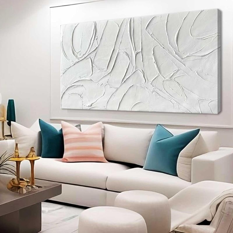 Photo 1 of XIANSHOU Home Decor White Abstract Wall Decor Maximalist Artwork Textured Canvas Wall Art Pictures for Living Room Bedroom Home Office Decor 24"x48"
