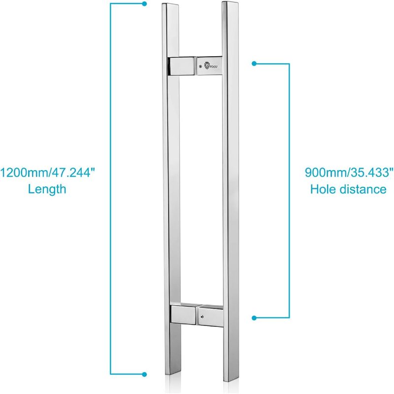 Photo 1 of TOGU TG-6018 48 inches Solid Standoffs Heavy-Duty Commercial Grade-304 Stainless Steel Push Pull Door Handle/Barn Door Pull Handle/Glass Pulls, Mirror Polished Chrome Finish
