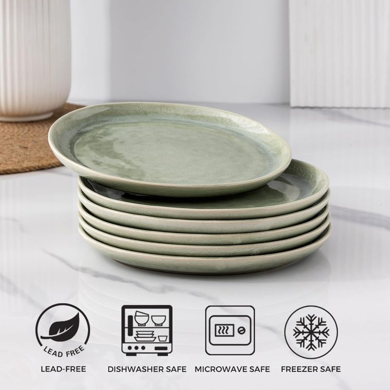 Photo 1 of AmorArc Ceramic Dinner Plates Set of 6,10.5 Inch Handmade Reactive Glaze Stoneware Plates,Rustic Shape Dinnerware Dish Set for Kitchen,Microwave & Dishwasher Safe,Scratch Resistant-Reactive Color
