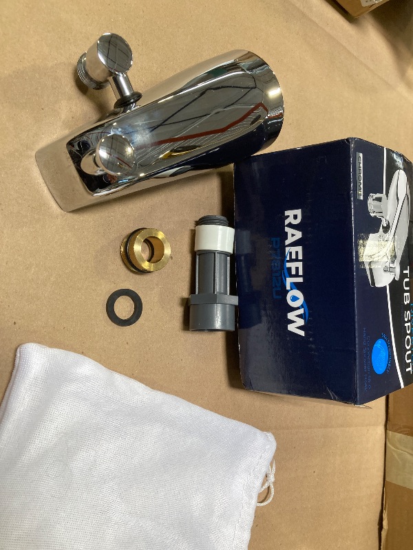 Photo 1 of Tub Spout with Diverter & Integrated Shower Hose Connection, Chrome Finish, Fits Threaded 1/2" or 3/4" IPS, Bathtub Faucet for Convenient Shower Access