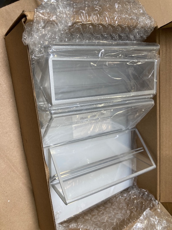 Photo 1 of 4pcs only PPH-Sisy Clear Acrylic Sign Holder 5X7 with Silver Borders Display Stand, Double Sided Acrylic Picture Frames Plastic Sign Holder for Wedding Table Numbers Menu Holder  