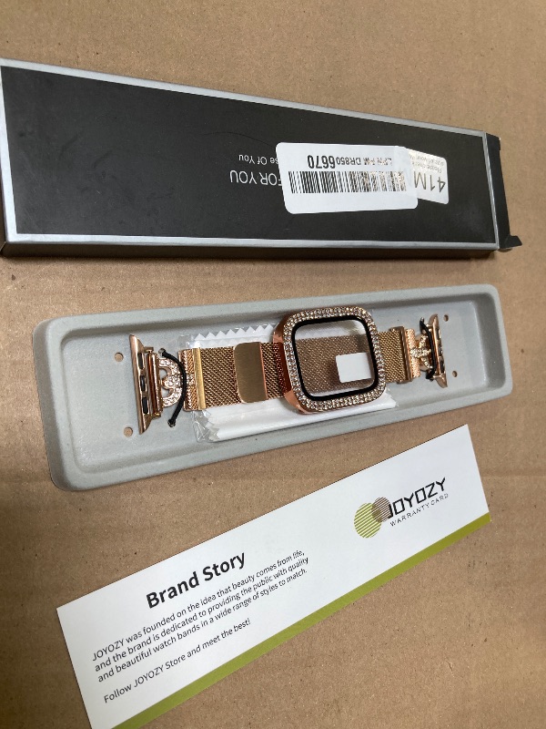 Photo 1 of Joyozy Magnetic Band Compatible with Apple Watch Band 38mm 40mm 41mm 42mm 44mm 45mm 46mm Milanese Strap with Bling Case and Screen Protector, Dressy Stainless Steel iWatch Loop for Women (Rose Gold 41mm)